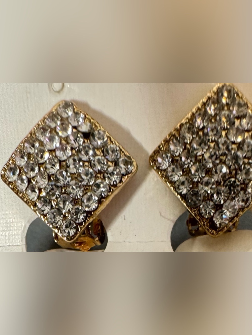 Gold-Tone Crystal Pave Square Clip-On Earrings, Clear